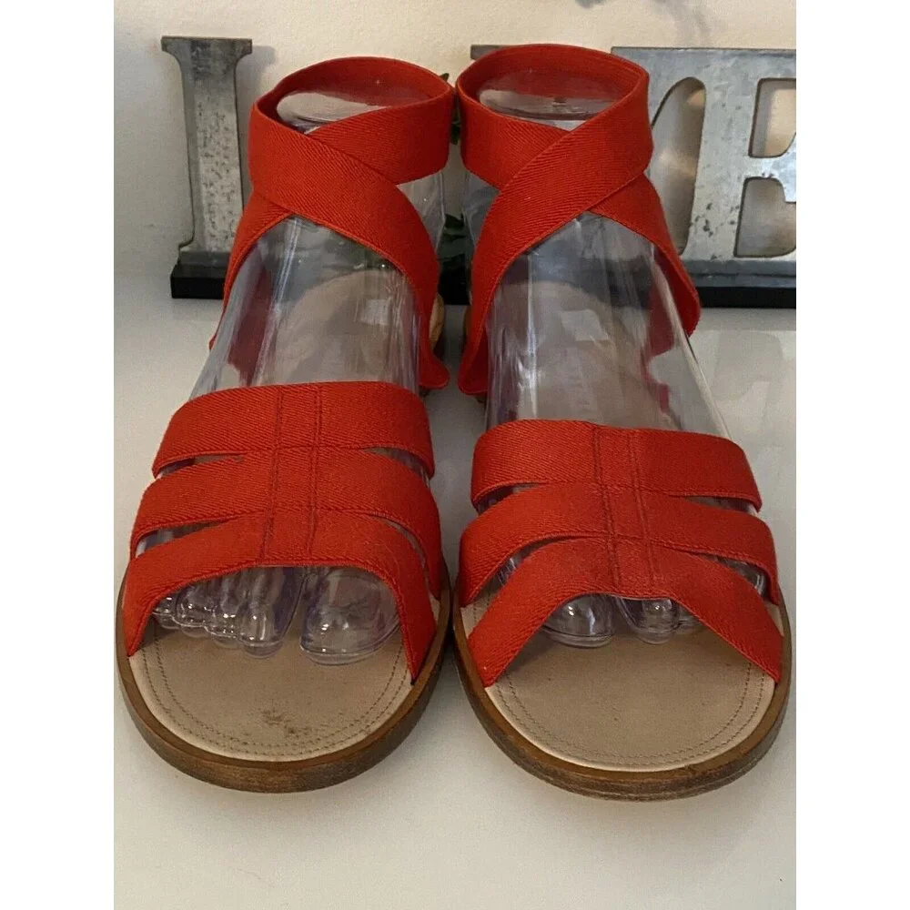 Vintage Perry Ellis Stretchy Red Women’s‎ Strappy Sandal Flat Gladiator Size 9B
